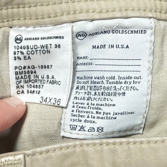 AG‎ Adriano Goldschmied The Protege Straight Leg Khaki Pants Mens 34 USA Made - Picture 11 of 14